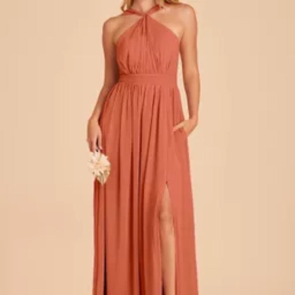 Elegant Halter Chiffon Dress in Terracotta